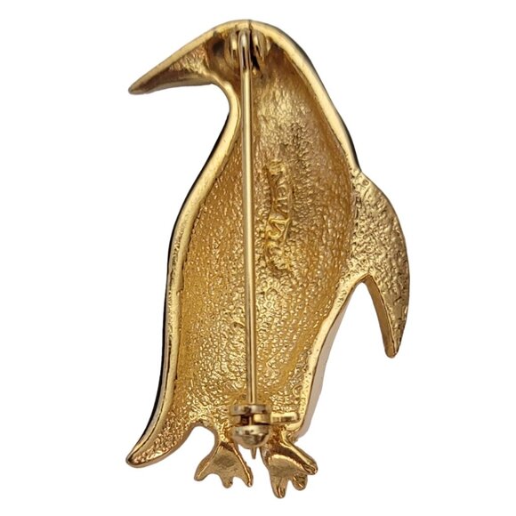 Black White Enamel Gold Tone Penguin Brooch Pin E817 - Picture 5 of 8